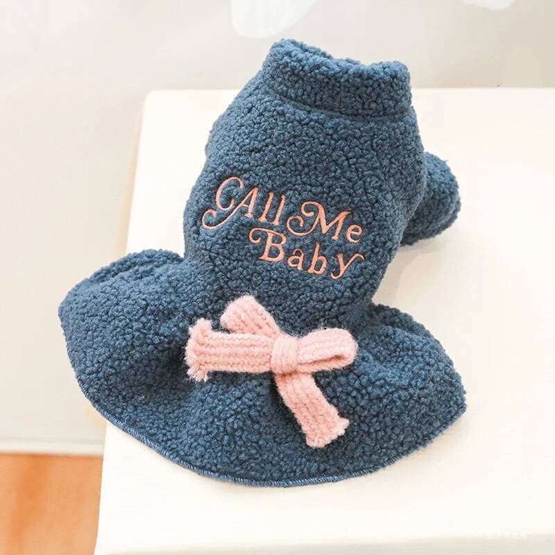 1PC Pet Apparel Cat Dog Autumn Winter Plush Thickened Warm Blue Bow Princess Dress Suitable for Small and Medium sized Dogs H260129