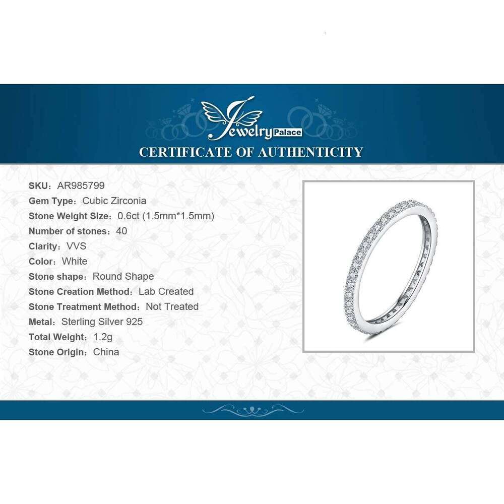 JewelryPalace 5A CZ Eternity Classic 925 Sterling Silver Wedding Engagement Band Ring for Woman Anniversary Gift Fine Jewelry XJ260130