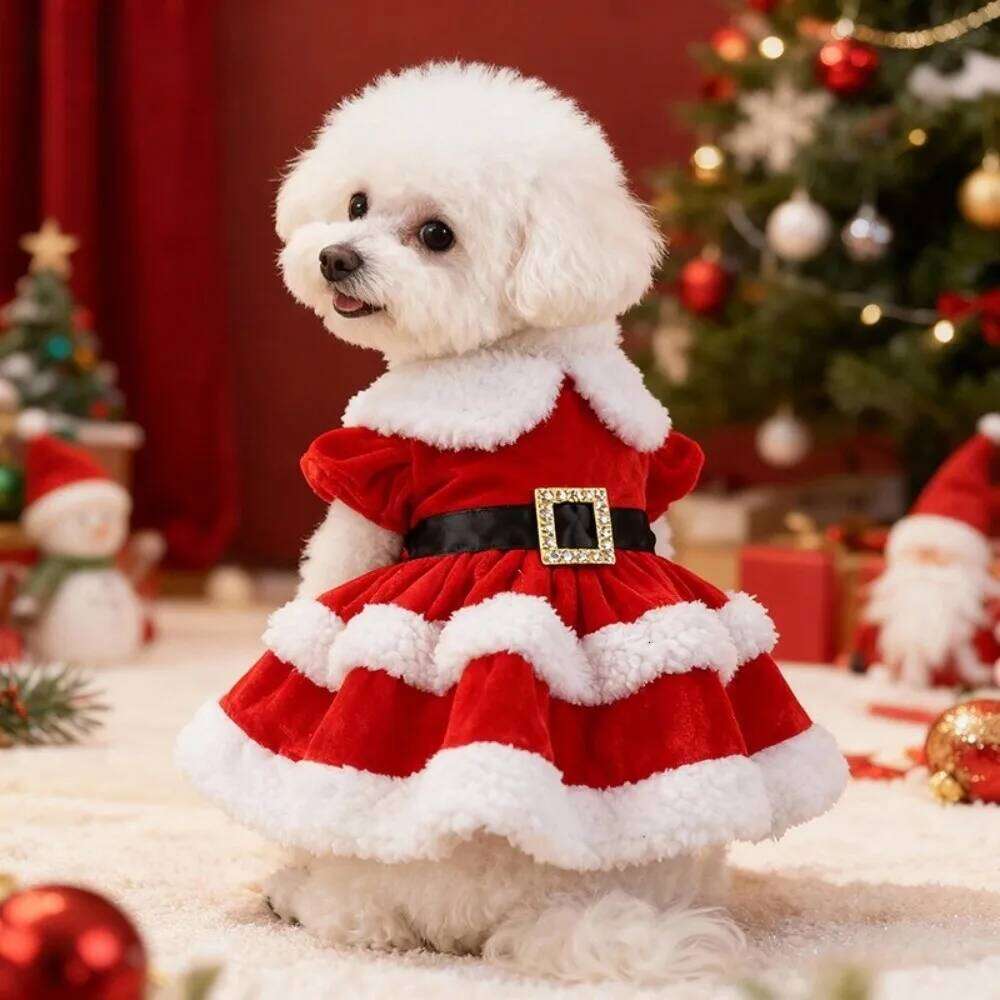 Fancy Dress Red Cute Pet Clothes Cat Christmas Outfit New Year H260129