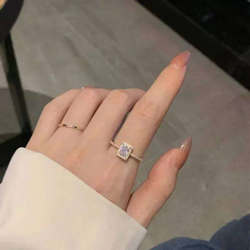Luxury Classic Moissanite Wedding Engagement for Women Square Lucky Ring Adjustable Gold Color Rings Charm Jewelry XJ260130