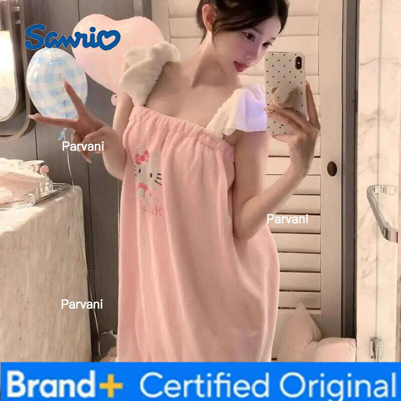 Sanrio 2026 New Women's Cute Kitten Warm Fluffy Sleepwear Ladies Soft Comfort Nightdress Casual Home Wear Autumn Winter Bath Towel H260130