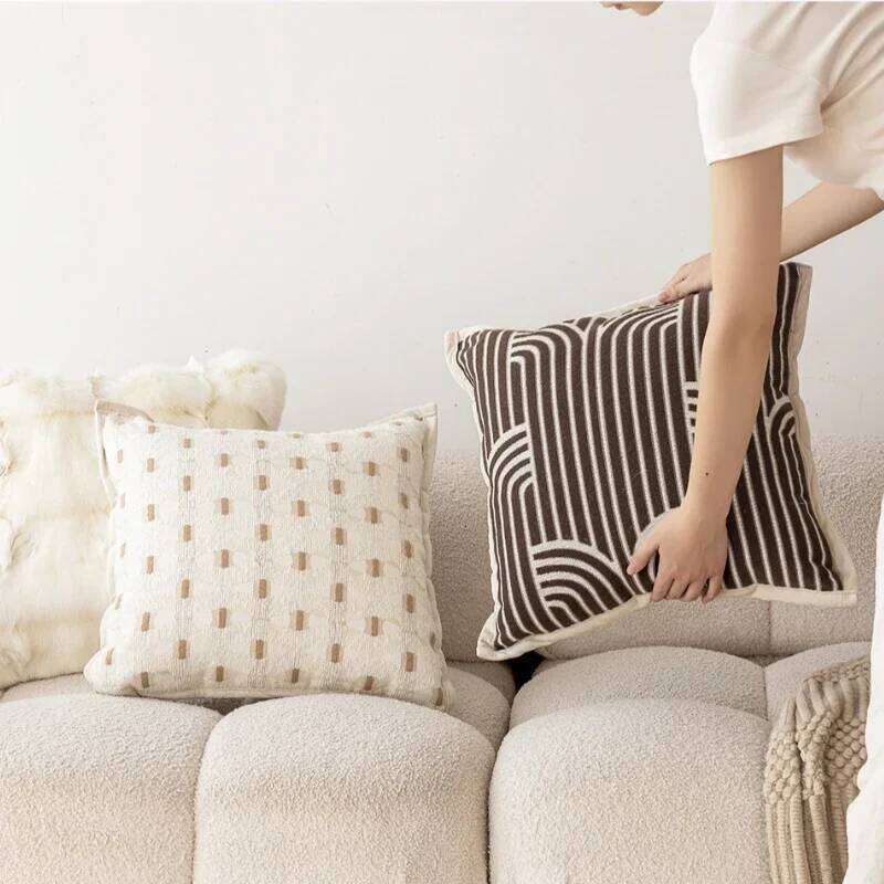 Pillow Case Beige Brown Striped Jacquard Cushion Light Luxury Wabi-Sabi Home Decor Cover Living Room Pillow Cases