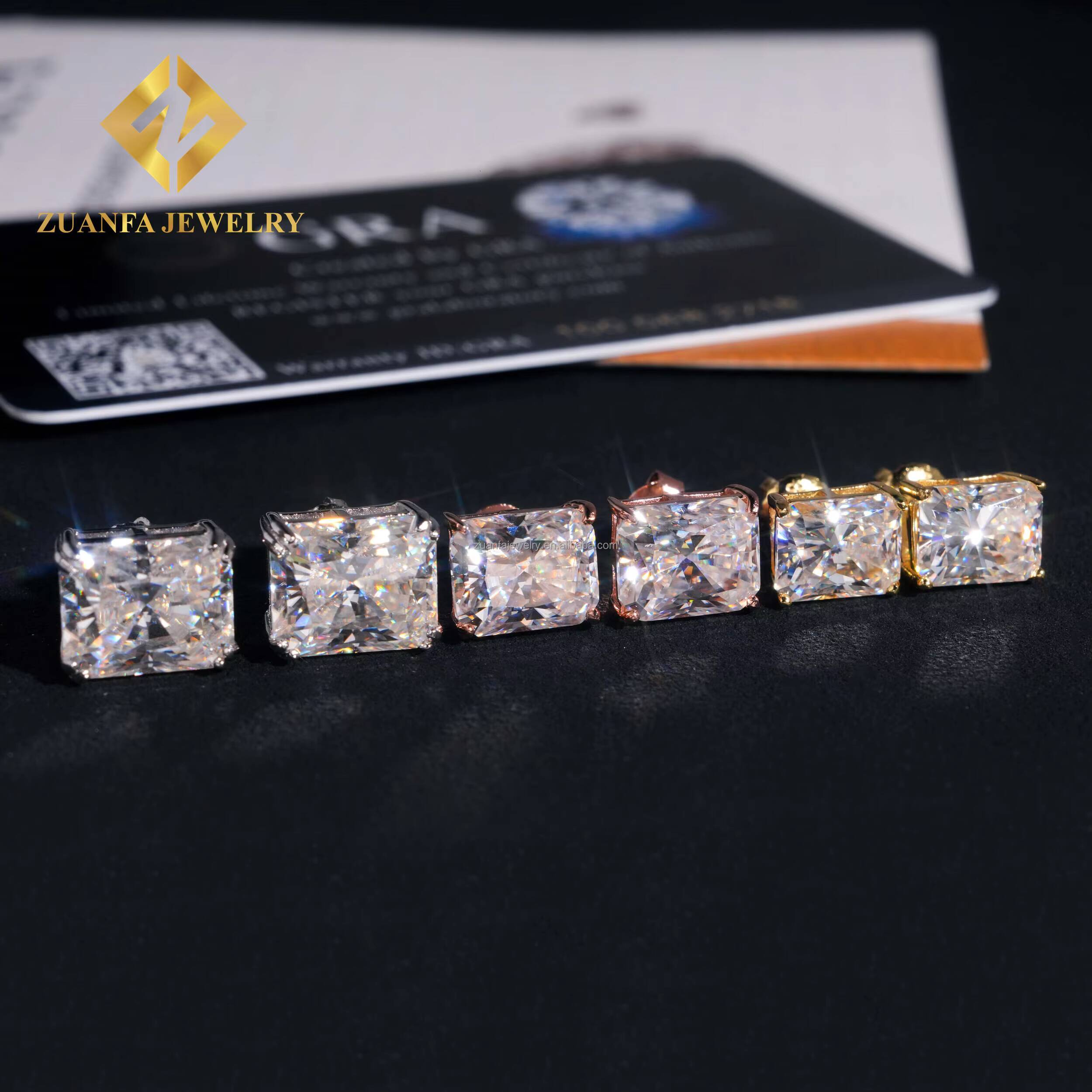 Ready to Ship Retail Price Earrings Jewelry Radiant Fancy Cut Vvs1 Moissanite Diamond 925 Sterling Silver Men Stud Earrings