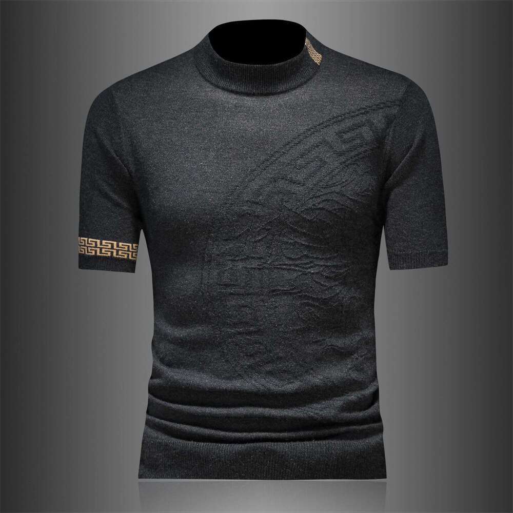 New Arrivals Autumn Winter Men's Wool Sweater Round Neck Half Embroidered Knitwear Base Shirt Youth Short Sleeve Men