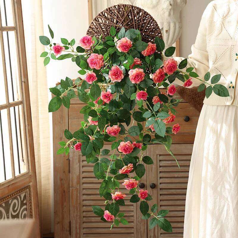 Artificial flowers Plants Green Lvy Leaves flower Rose Vine Home Wedding Garden Decoration DIY Hanging Wall Silk Flower W260130