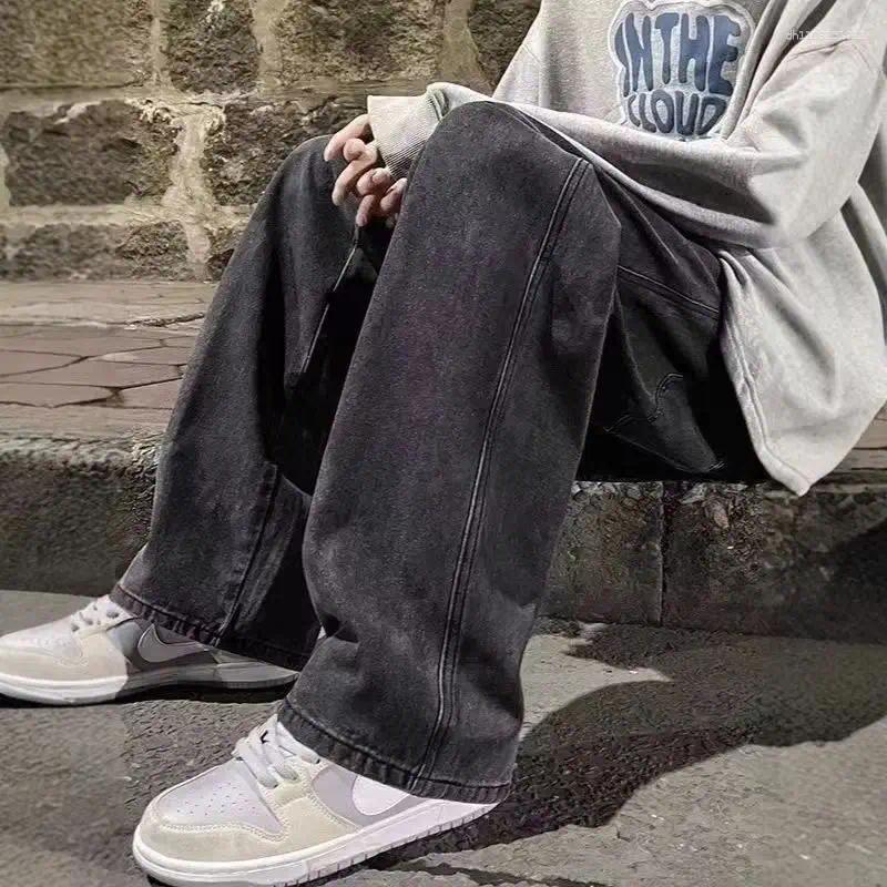 Men's Jeans Korean Version Student Casual Pants High Street Straight Loose Wide Leg Black Grey Blue Baggy S-3XL