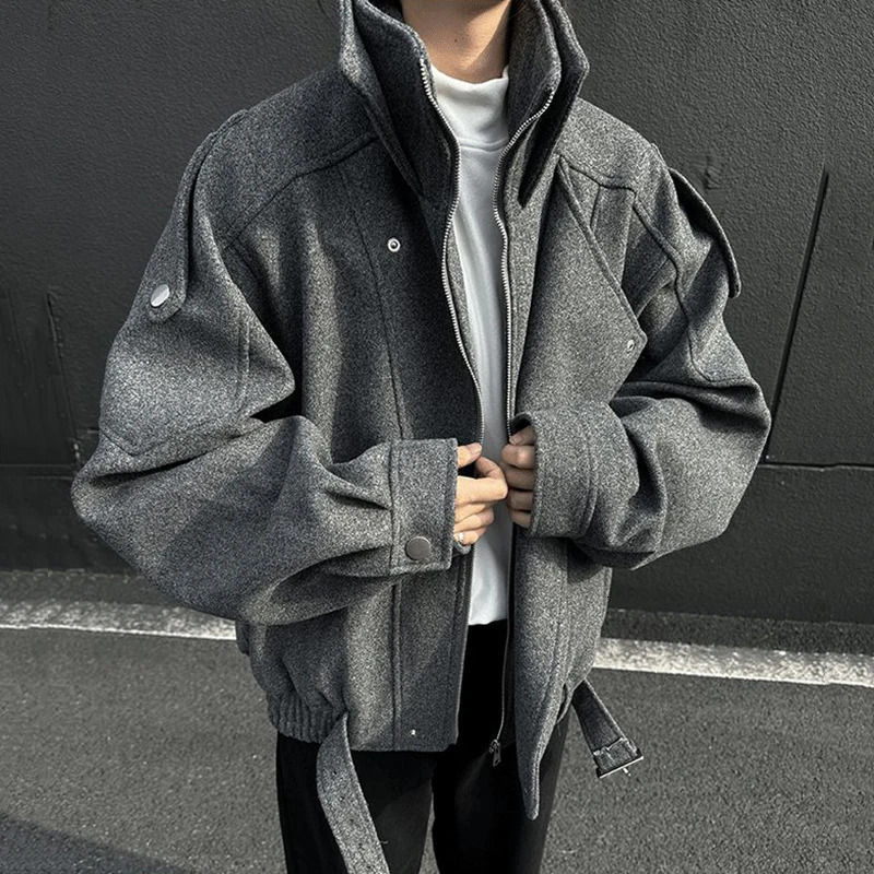 PFHQ Korean Style Male Woolen Jacket 2025 Autumn Winter Fashion n Patchwork Lapel Handsome Zipper Short Coats 21E7819 260122