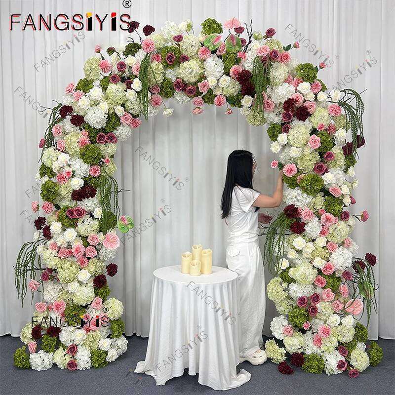 Romantic Green pink Hydrangea KT Board Row Wedding Backdrop Decor Floral Arrangement Event Props Stage Aisle Floor Flower Y260130