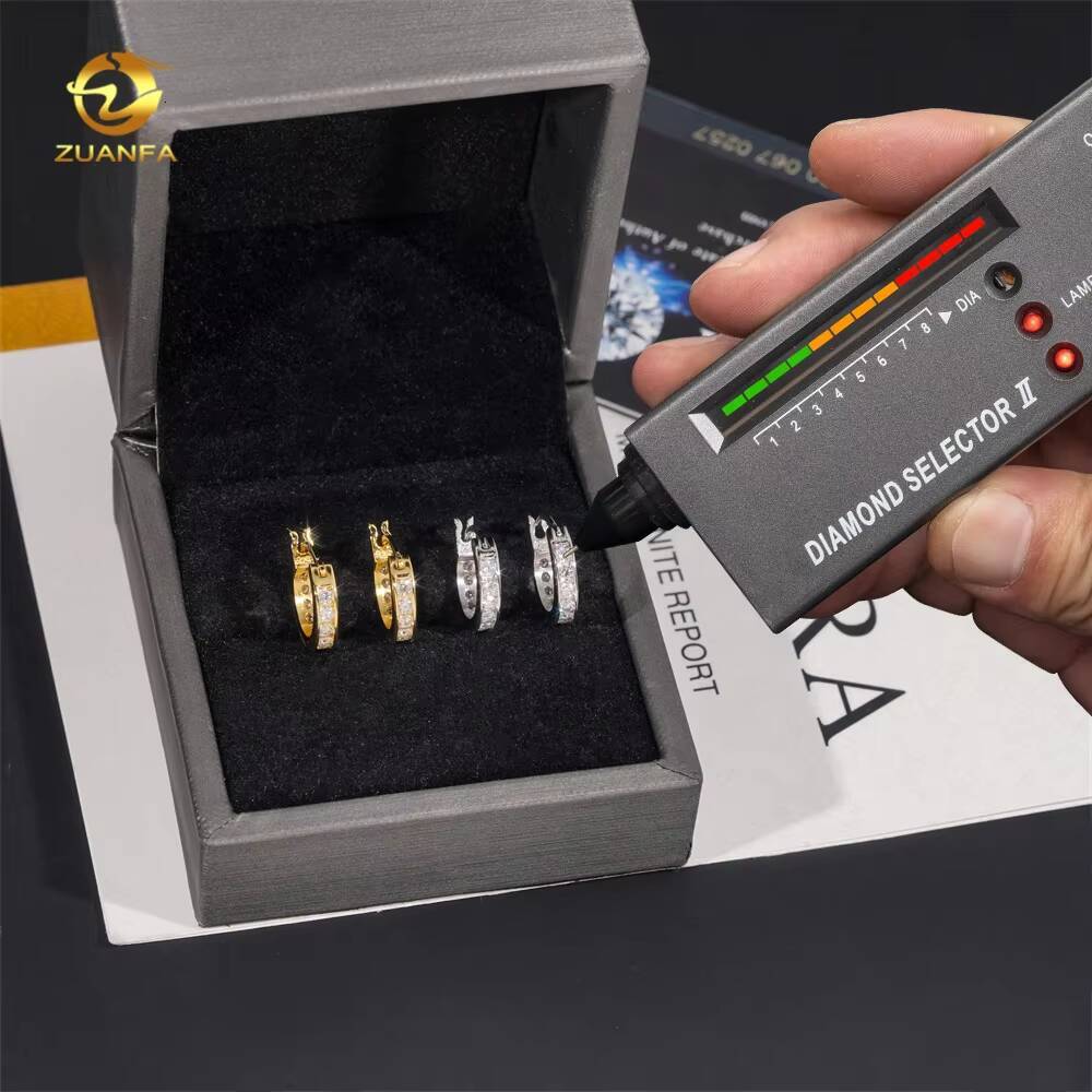 High Quality Low Price 925 Sterling Silver Hip Hop 18k Gold Plated 2mm Moissanite Diamond Hoop Earrings