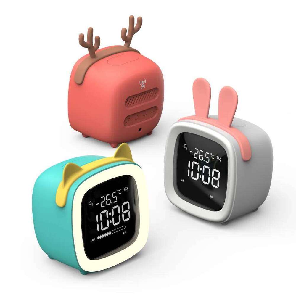 Novelty LED Night Light USB Rechargeable Electronic Alarm Clock for Children Student Gift Bedroom Bedside Cartoon Deer Bear Lamp W260130