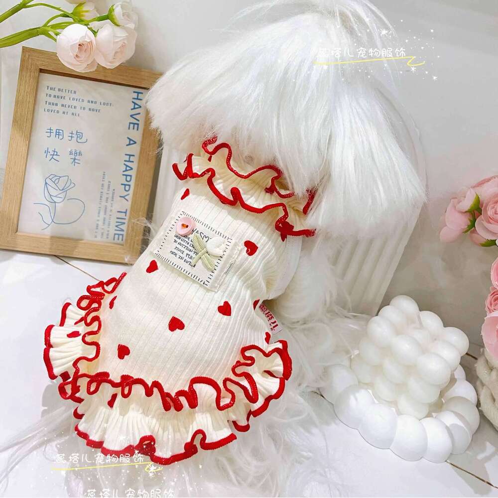 Fashion Soft Cotton Pet Puppy Clothes Trendy Simple Heart Print Cute Princess Dress For Small Medium Dog Summer Dog's Skirts H260129