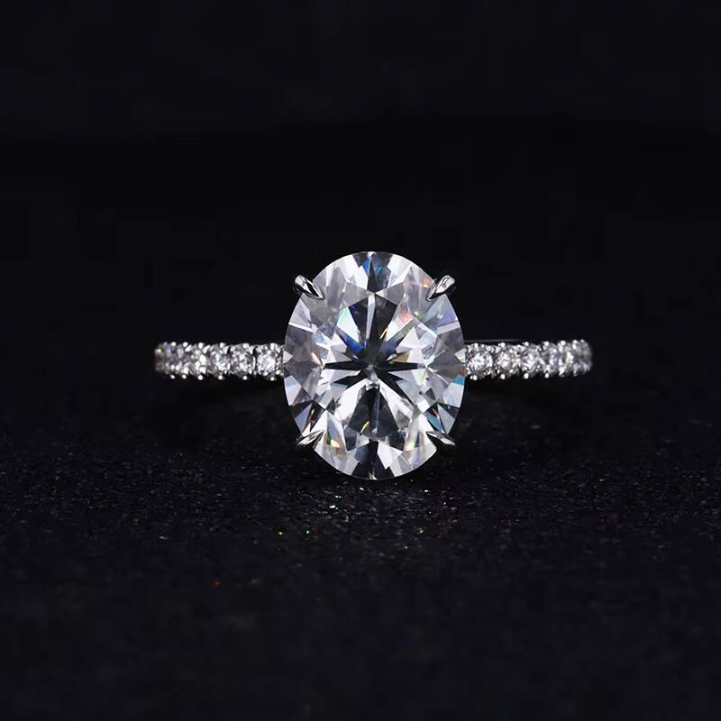 Hidden Halo Jewelry 14K/18K White Gold Brilliant Oval Shaped Moissanite Womens Engagement Rings