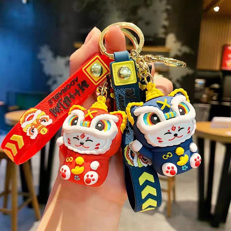 Cat Lion Dance Jewelry Keychain Cute Cartoon Pendant with Wrist Strap Lucky Charm for Car Keys Bag Purse Fashion birthday gift Accessory Gift for Wome