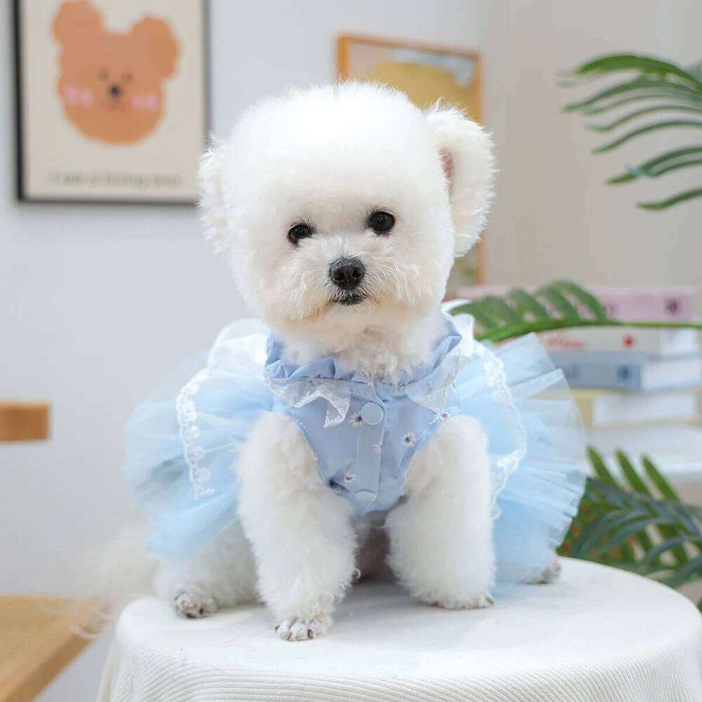 Waltz Mesh Dress, Pet Clothes, Dogs, Cats, Summer Hair Loss Prevention, Blue Wedding Dress. H260129