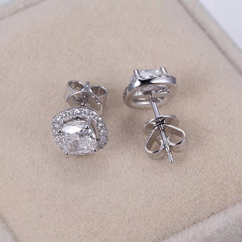 Messi Jewelry MSE-590 14K 55 Cushion Diamond Earrings Engagement Dating Gift for Girls