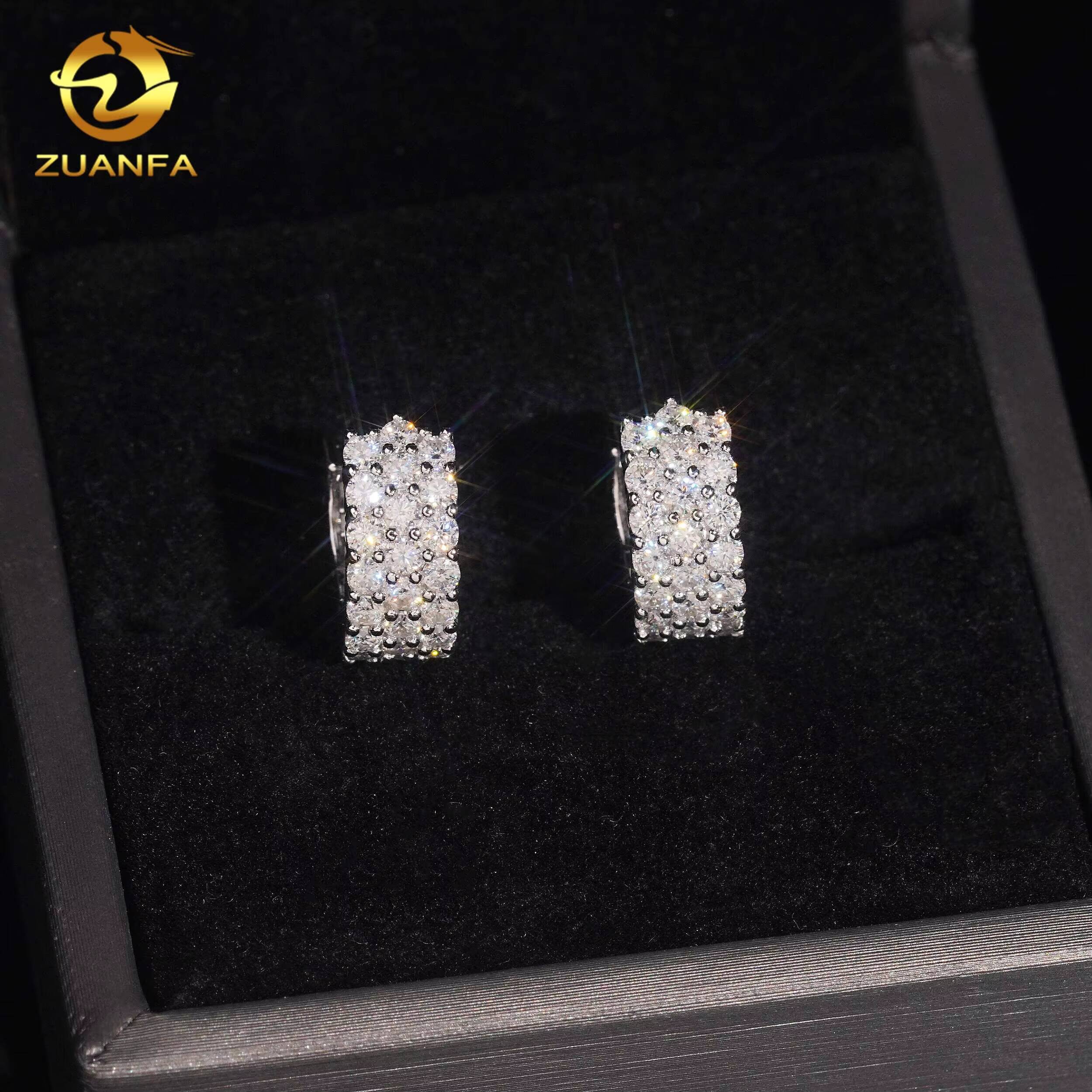 Wholesale Price D VVS Men Moissanite Earrings 3 Row Hoop 925 Silver Hip Hop Earrings Pass Diamond Tester