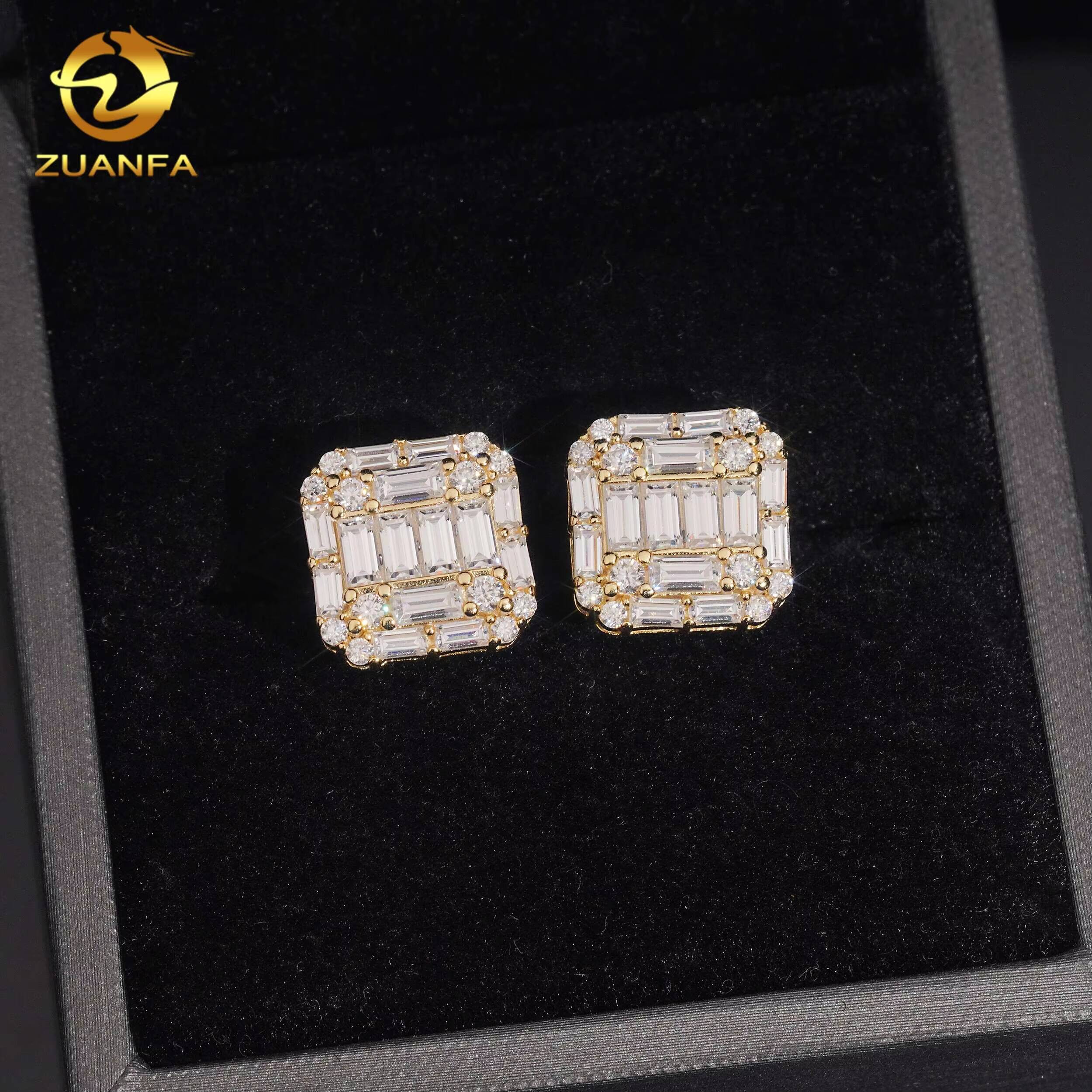 Pass Diamond Tester Ready to Ship Men Moissanite Earrings Screw Back 925 Silver Hip Hop Earrings Emerald Cut Rapper Jewelry