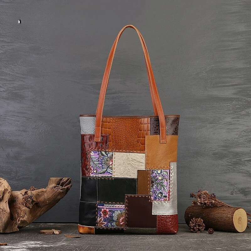 MOTAORA Vintage Handmade Random Patchwork Tote For Women Genuine Cowhide Leather Shoulder Bag Luxury Designer Large Handbags KABAHEBINGJUE