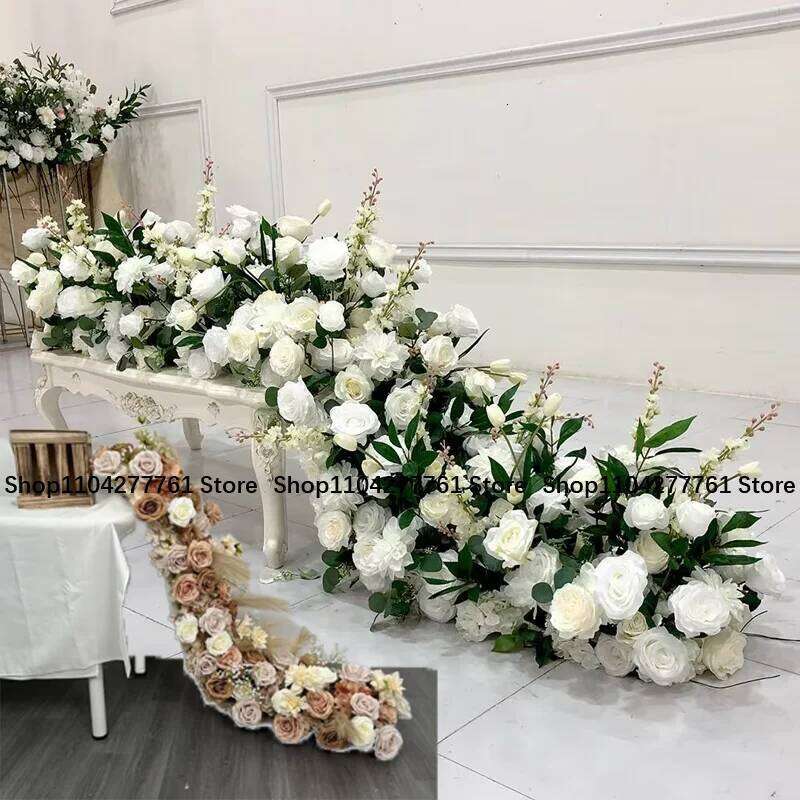 2M Artificial rose floor row Green Plants Flower Row Runner Wedding Backdrop Decortian Floral Wall Party showcase Props W260130
