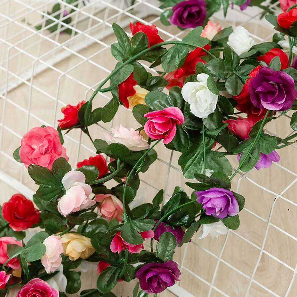 45 flowers High Quality Spring Autumn Wedding Decor Garden Arch Artificial Rose Fake Plant Vines Flowers Garland W260130