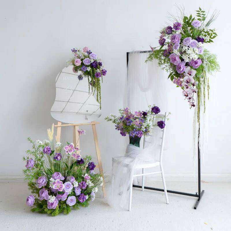 Purple Rose Hydrangea Wedding Backdrop Arch Hanging Birthday Party Stage Floral Arrangement Floor Flower Row W260130