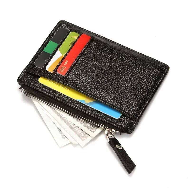 Mini Zipper Card Bag ID Bank Wallet Credit Organizer Portable Small Slim Ultra-thin Short Purse for Men Black Z260130