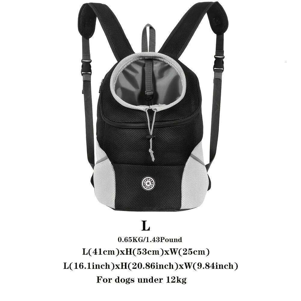 Breathable mesh dog backpack front leg design, adjustable shoulder straps, and zipper opening 26H0130