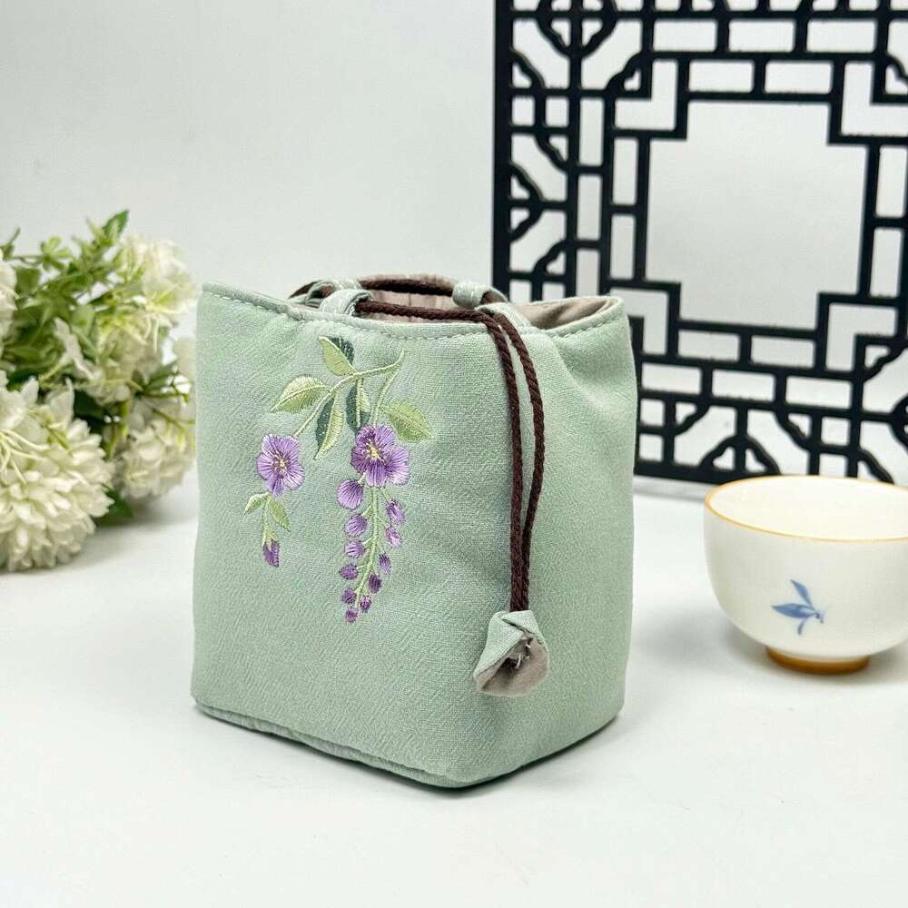 Chinese Style Embroidered Ceremony Zen Cotton Linen Plaything Travel Master Cup Teapot Storage Bag Tea Set Accessories MASA