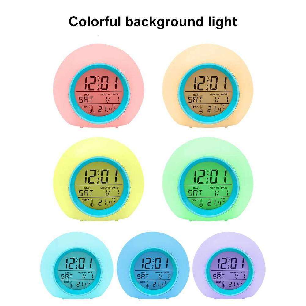 Creative 7 Colorful Round LED Light Clocks Time Date Display Temperature Detection Multi Functional Circular Alarm Clock W260130