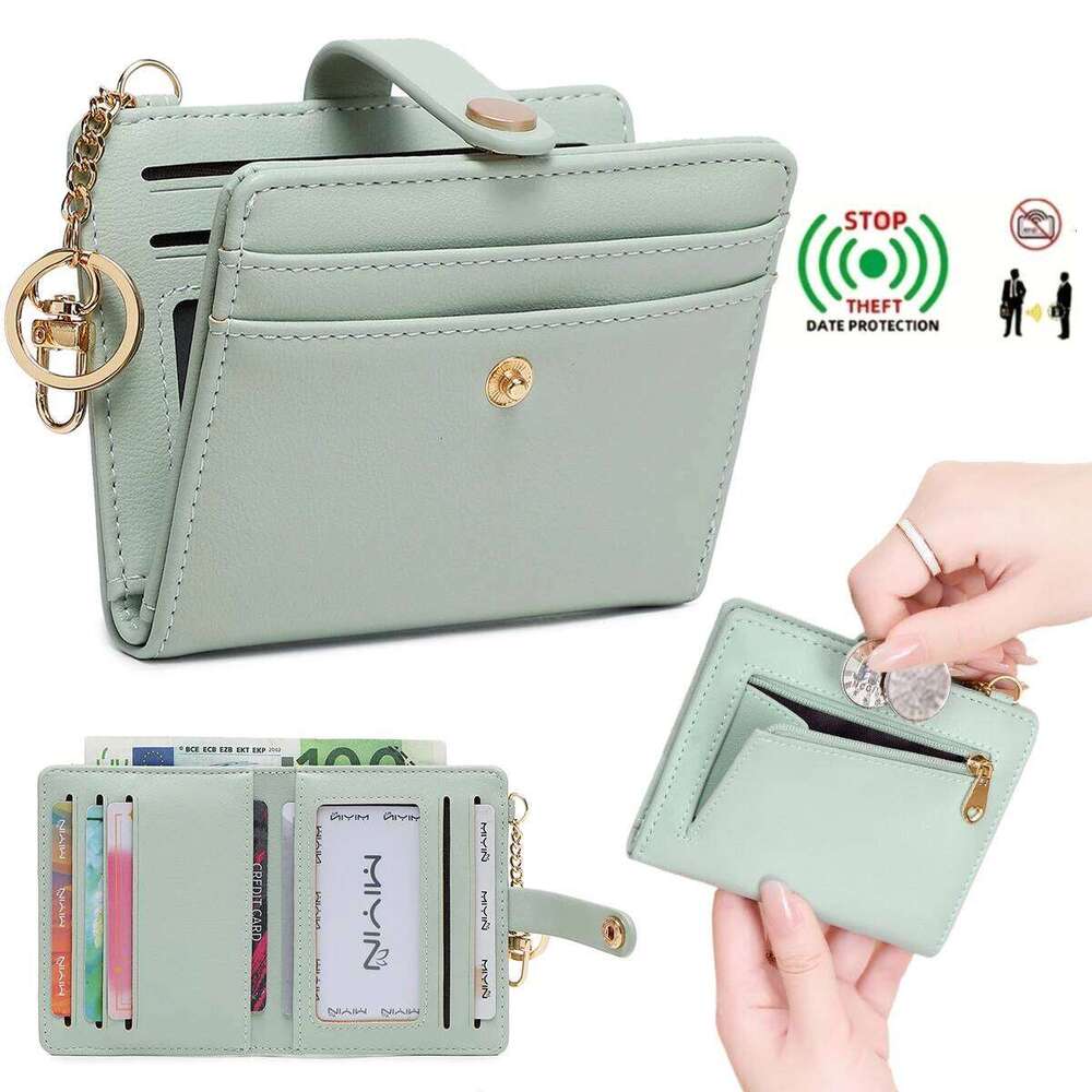 Ultra-Thin RFID Blocking Double Fold Credit Wallet for Women with Multiple Card Slots & Keychain, Functional Coin Purse Z260130