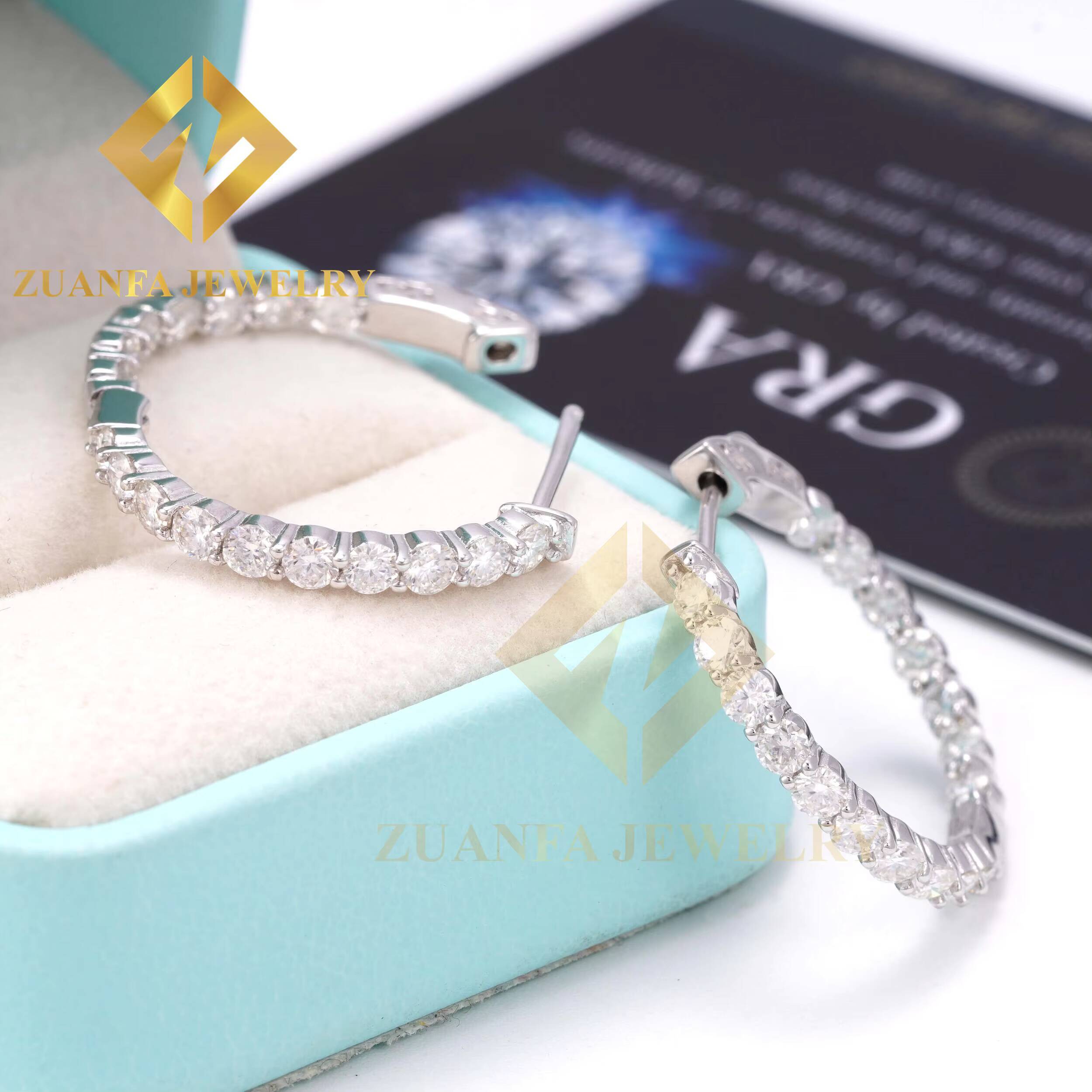 Custom 3mm Moissanite Big Hoop 925 Sterling Silver Gold Plated Earrings for Women