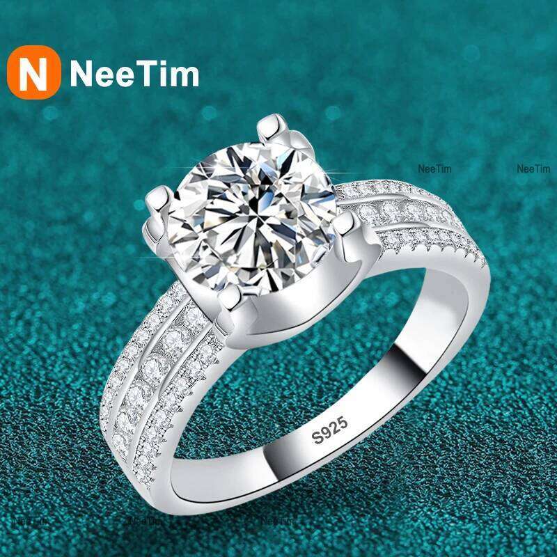 NeeTim 2ct 3ct 5ct D VVS1 Moissanite Wedding Ring For Women 925 Sterling Silver Band Lab Diamond Bands Engagement Rings XJ260130