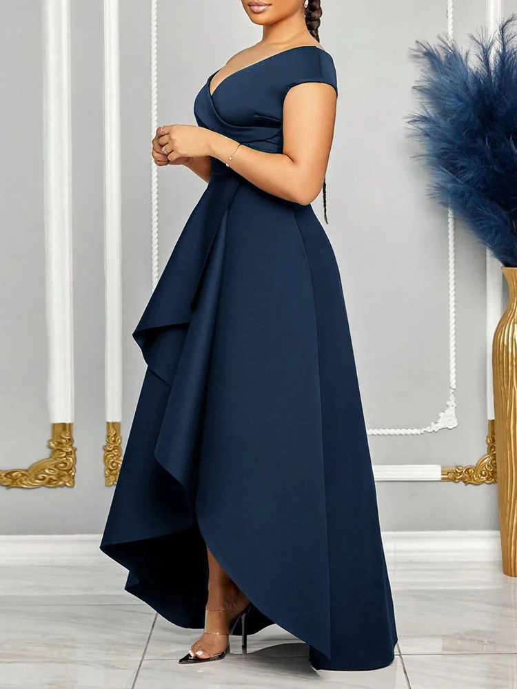 Off Shoulder Evening Dress Women Solid Maxi Long Dresses With Sleeves Wedding Bridesmaid Elegant Party Woman 260127