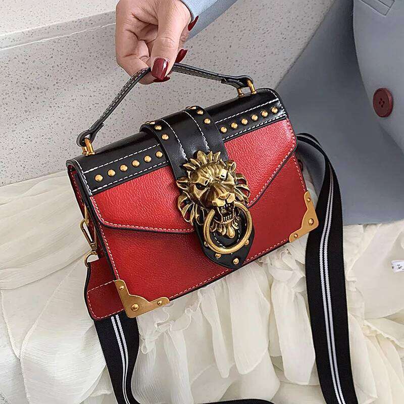 Retro Female Fashion Luxury Girls Handbags Crossbody Bags Woman Metal Lion Head Brand Shoulder Purse Mini Square Messenger Bag