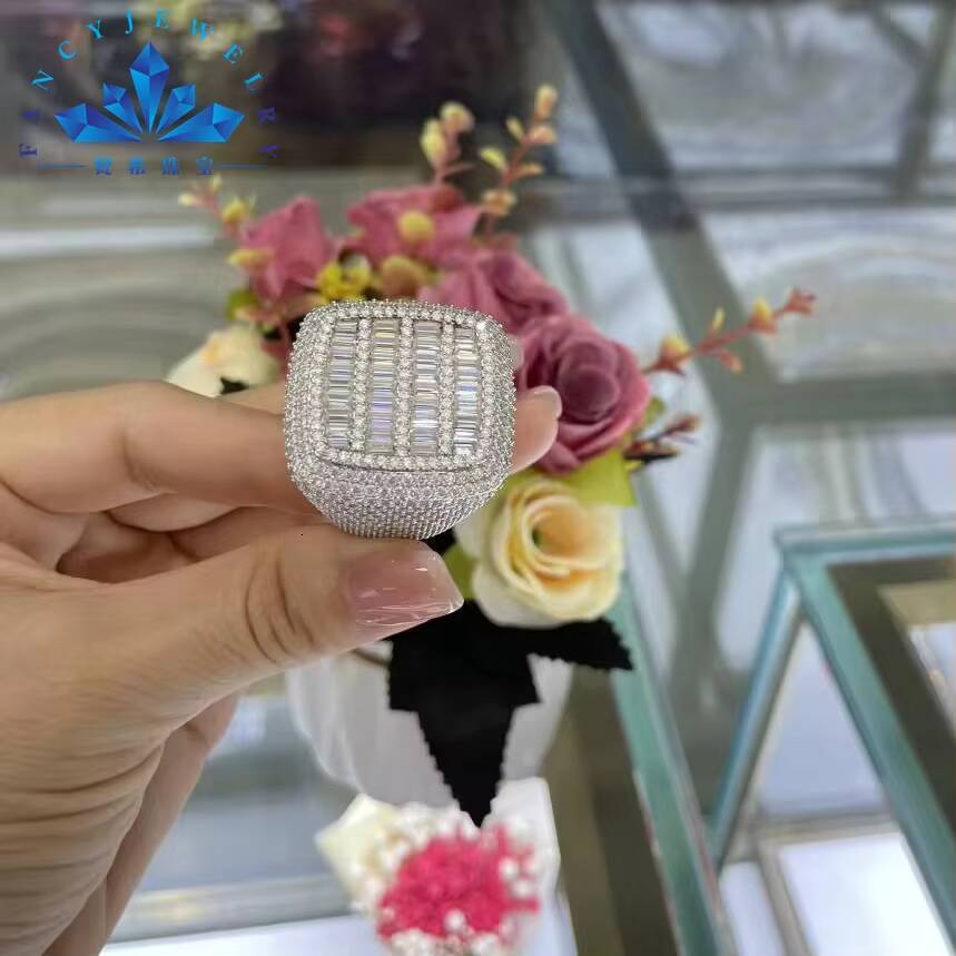 Fancy Cheap Jewelry Big Width Micro Paved Mosan Ring Hip Hop Rock Punk Full Iced Out Moissanite Finger Rings Men Women
