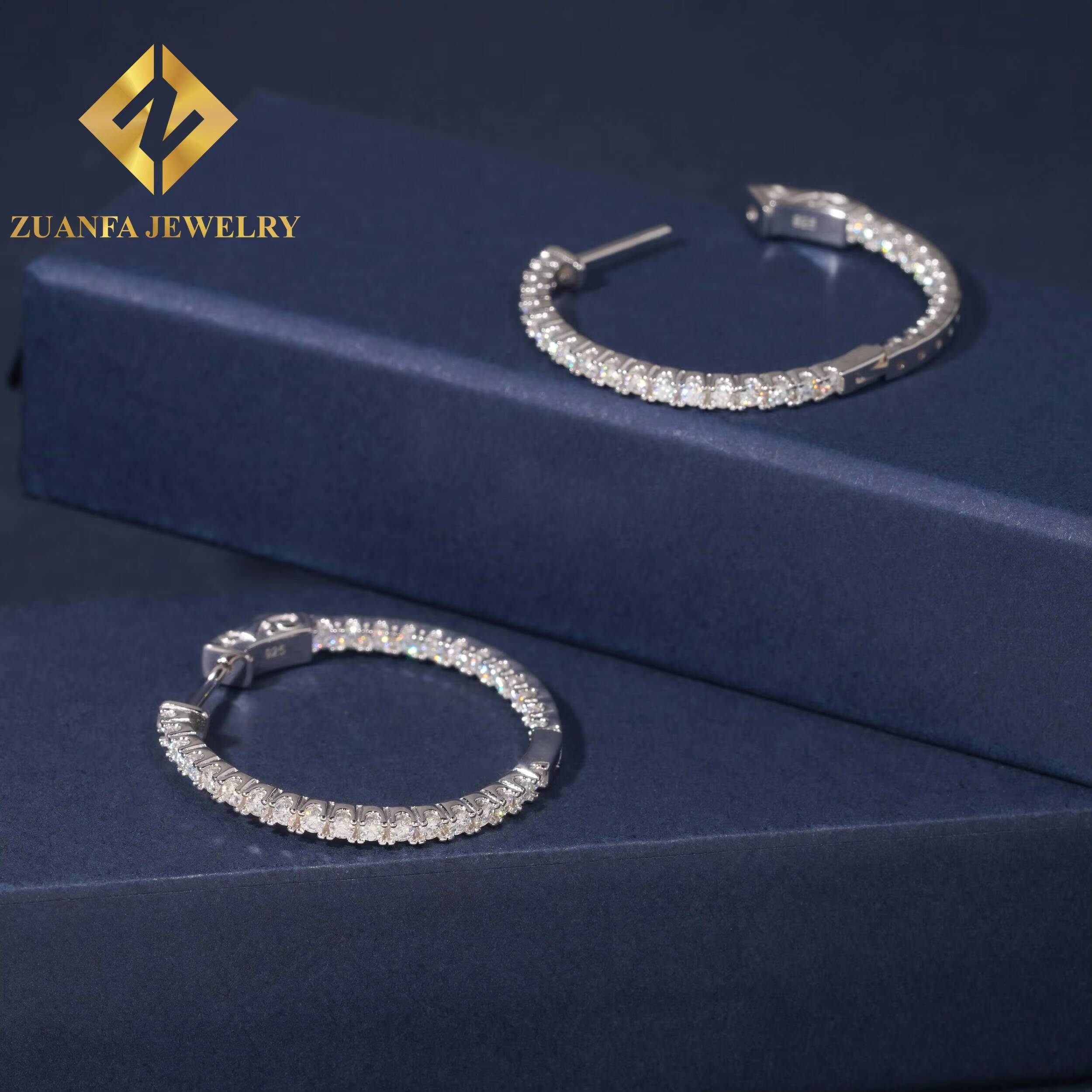 925 Silver Rhodium Plating Big Hoops VVS Moissanite Gold Hoops Hip Hop Earring Jewelry Wholesale China