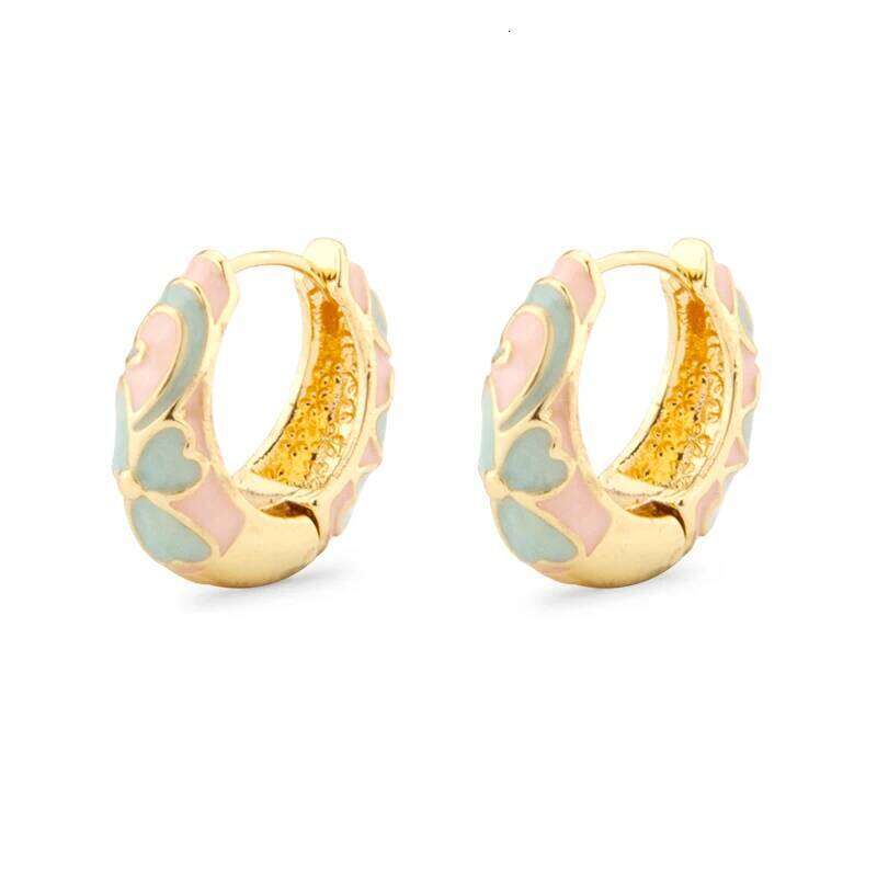 Round Hoop Enamel Cloisonne Woman Flower Pink Bohemian Chinese Women's Earrings Ladies Gifts Vaction Beach