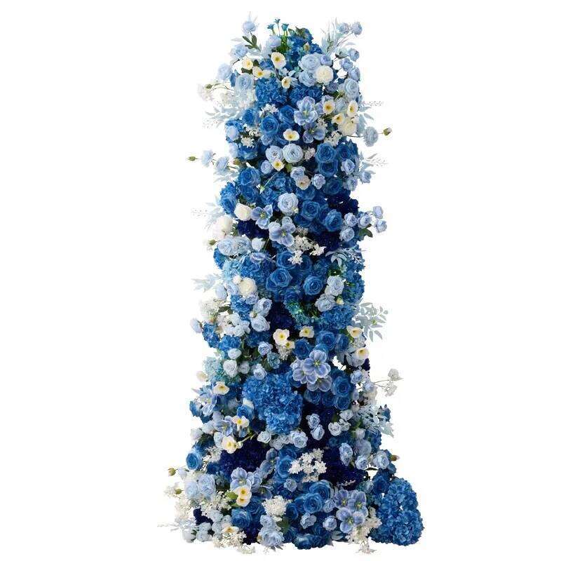 Luxury Royal Blue Wedding Backdrop Floral Arrangement Rose Hydrangea Orchid Floor Flower Ball Banquet Party Event Window Display Y260130
