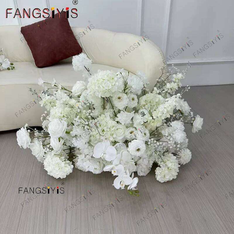 White Rose Hyacinth Baby breath Orchid Wedding Backdrop Arch Decor Hanging Flower Row Event Aisle Floor Floral Arrangement Props W260130