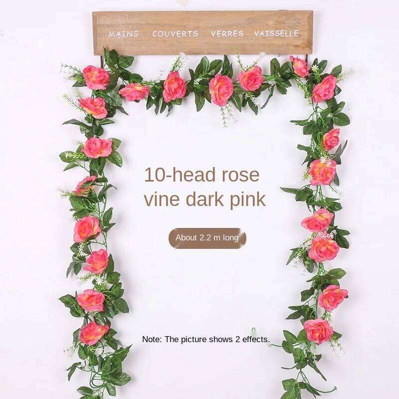 2.2m Silk Artificial Roses Flowers Rattan String Vine with Green Leaves For Home Wedding Garden Decoration Hanging Garland Wall W260130