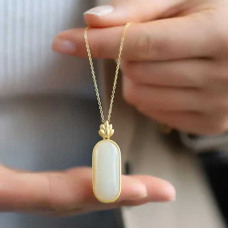 New silver inlaid natural Hotan white Chalcedony long round Necklace Pendant Chinese charm Lady Elegant fresh brand jewelry Y260130