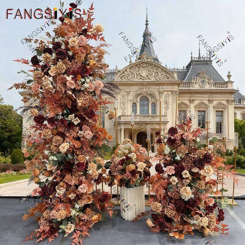 vintage brown Floral Wedding Artificial Row Arrangement Road Lead Flower Ball Auditorium Marriage Backdrop Wall Decoratio W260130