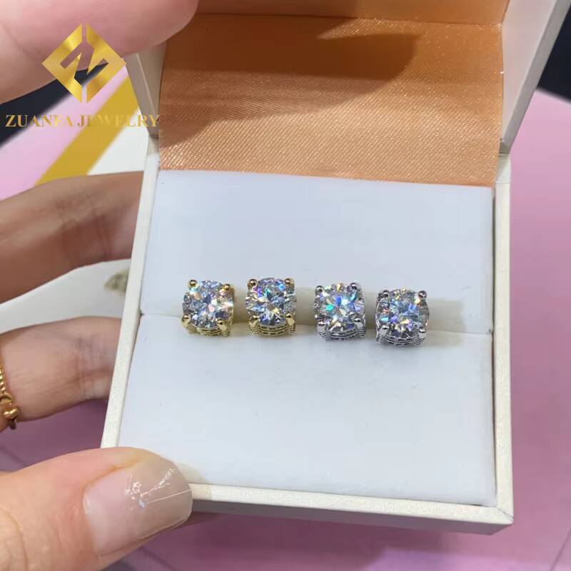 Moissanite 8mm Stud Earring Past Diamond Test Mens Women 925 Sterling Silver VVS Moissanite Iced Out Stud Earring with GRA