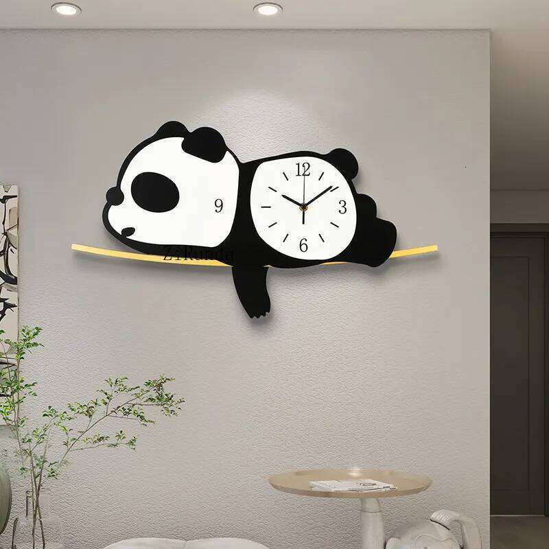 Panda living dining room background wall cartoon cute simple creative no punch clock W260130