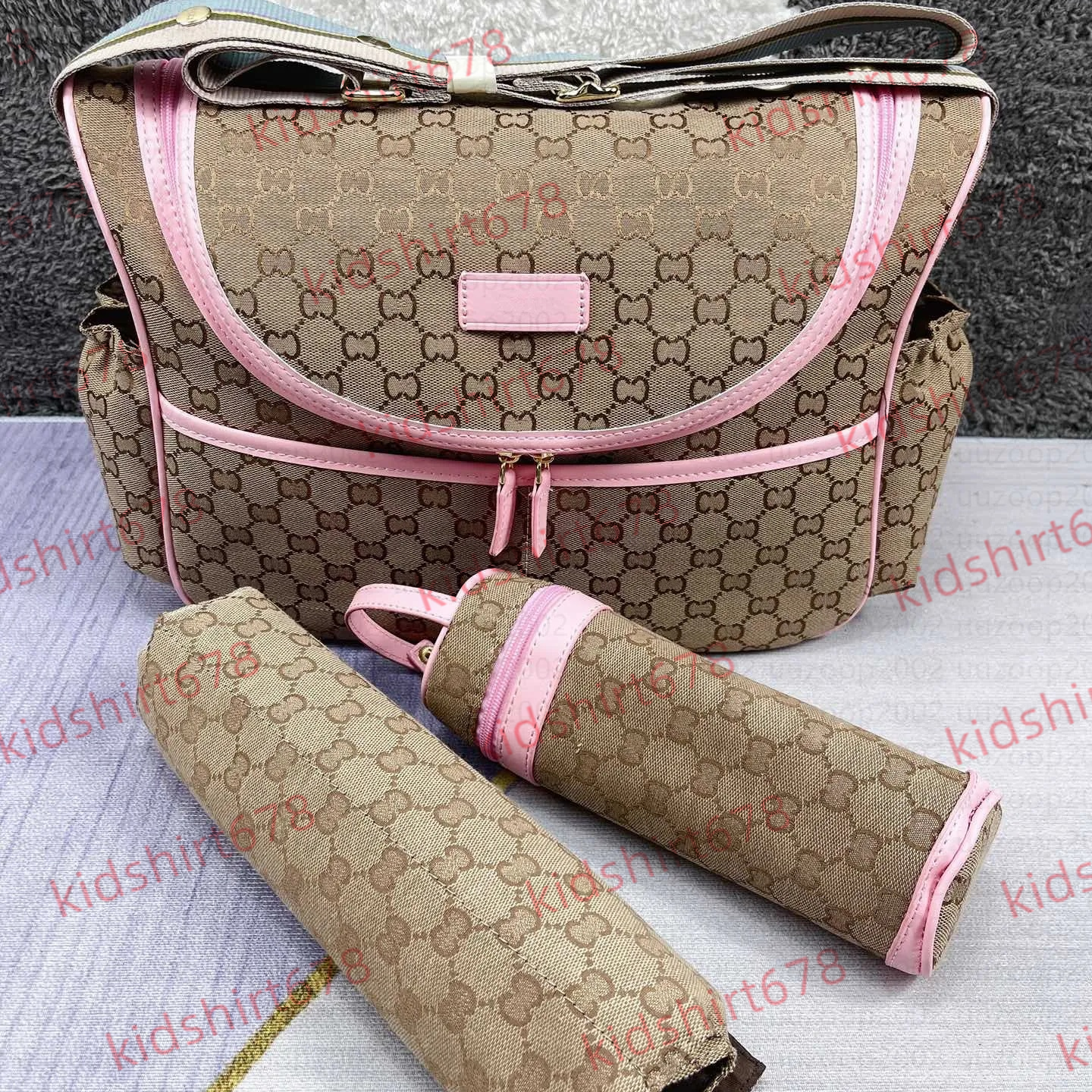 Baby Diaper Bag Luxury Designer Solid Color PU Leather Backpack Nylon Cloth Mummy Tote Bags Large Capacity Travel Stroller Bag with Infant Pad Bottle Holder