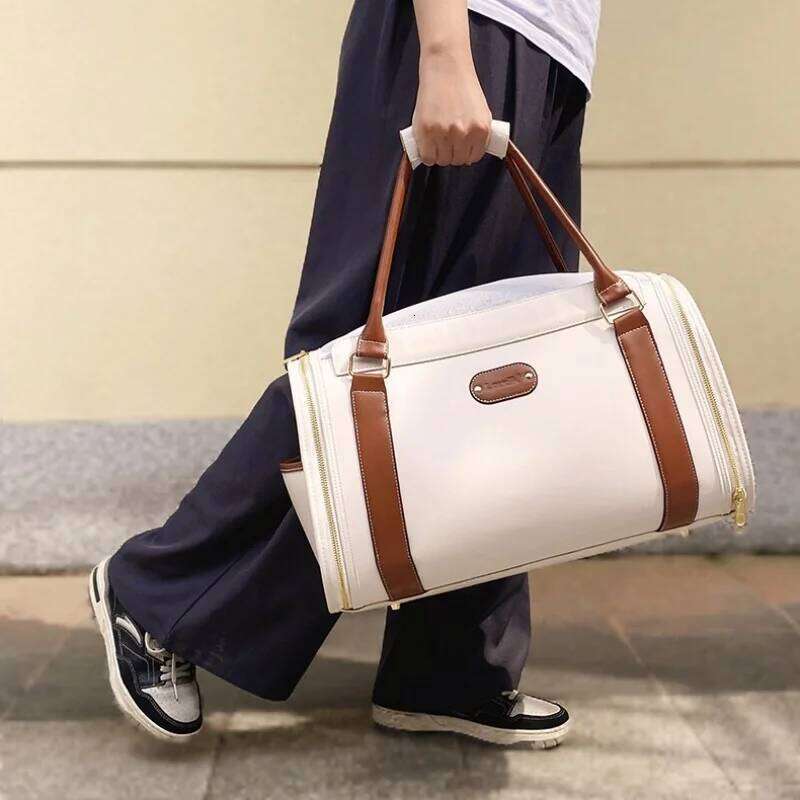 Canvas PU Leather bag for cat and small dog breathable soft-sided handbag Cat Tote Bag foldable pet carrier 26H0130