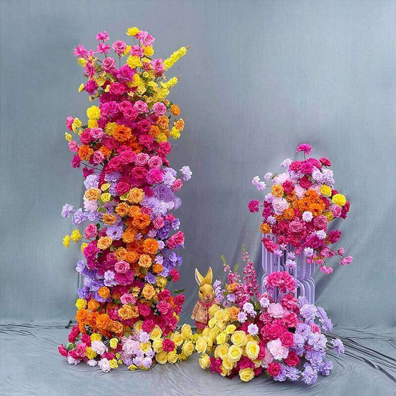 Luxury Hot Pink Rose Dahlia Flower Row Arrangement Wedding Backdrop Frame Decor Table Centerpiece Floral Ball Banquet Party Prop W260130