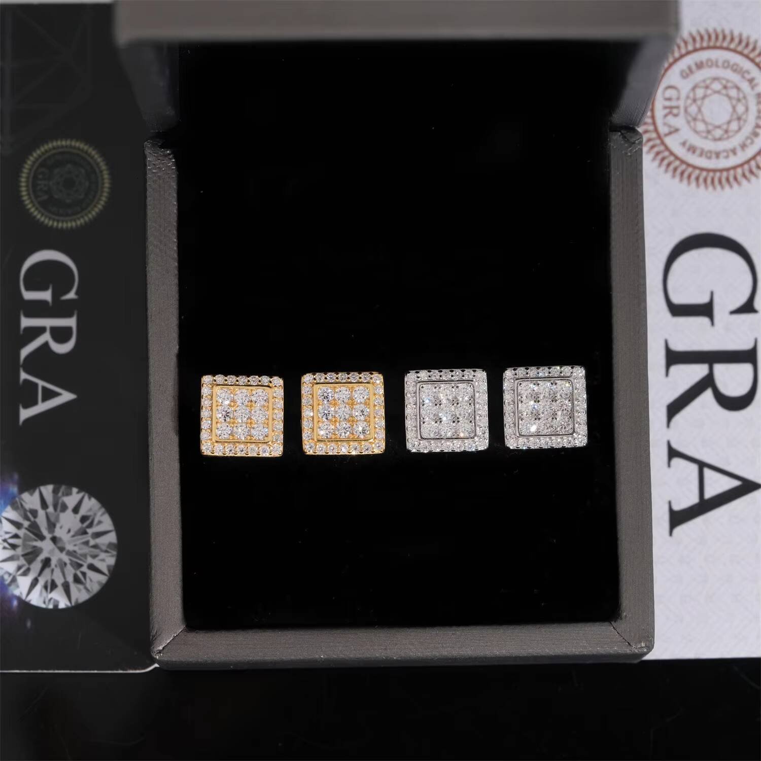 High Quality Iced Out Jewelry Princess Cut Halo 925 Sterling Silver Hip Hop Moissanite Earrings