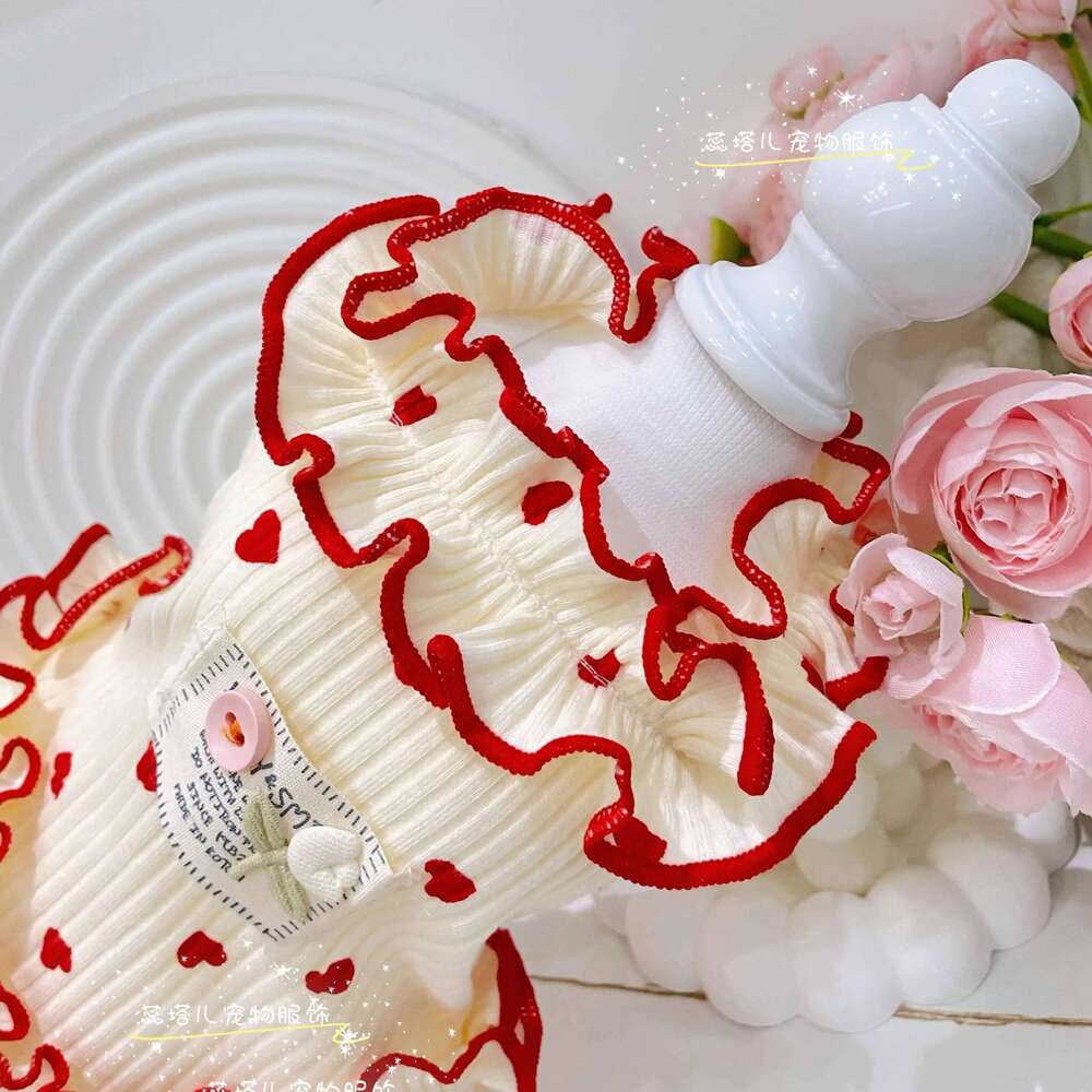 Fashion Soft Cotton Pet Puppy Clothes Trendy Simple Heart Print Cute Princess Dress For Small Medium Dog Summer Dog's Skirts H260129