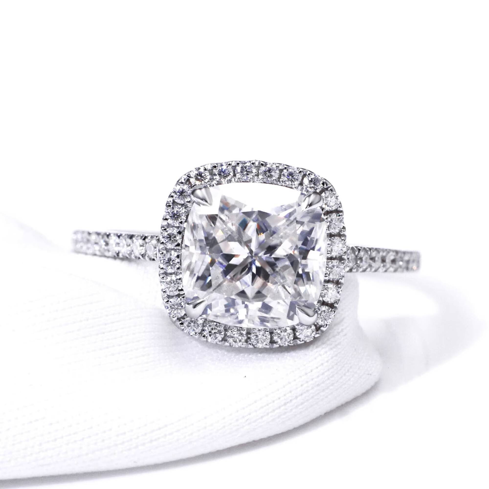 Tianyu Fine Jewelry Solitaire halo Engagement Women Moissanite Solid Gold Real 14k Cushion Moissanite Ring